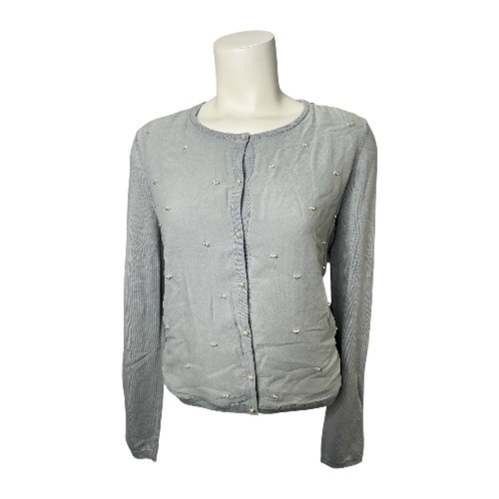 Ann Taylor LOFT Pearl Embellished Merino Wool & Silk‎ Cardigan Sweater Large NEW